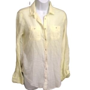 Stylus neon yellow and white ombre button up blouse